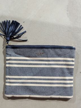 Kate Spade Navy and Cream Striped Pouch Neutral Pouch with Tassel